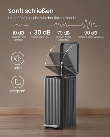 Сміттєвий відро для кухні SONGMICS на 30 л, педальний смітник зі сталі з системою Soft-Close (чорний, педаль з вузької сторони)