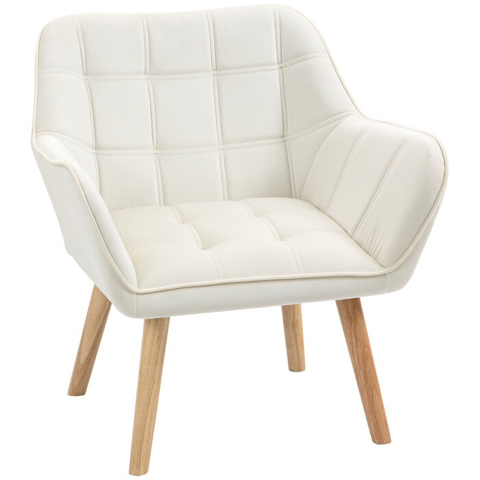 HOMCOM Single Armchair Recliner Chair with Velvet Look, Raised Legs, Upholstered Armchair for Living Room, Bedroom, 64 x 62 x 72.5 cm, Cream | Aosom