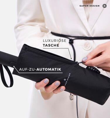 Sapor Design Premium Umbrella with Lotus Effect | Stormproof, windproof, open/close automatic | Elegant & stylish umbrella | Stylish compact umbrella (Umbrella) | ICONIC Black - Iconic