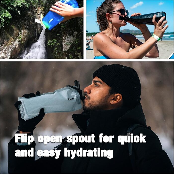 Eclipse plastic water bottle, reusable, foldable/rollable
