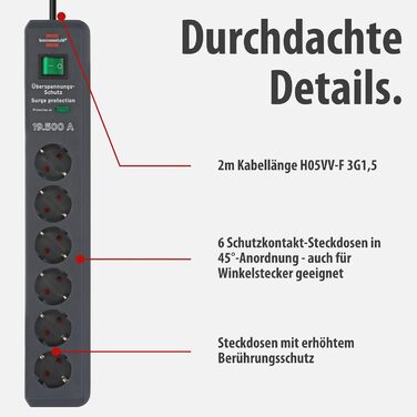 Бренненштуль Secure-Tec Мережевий фільтр 6 виходів із захистом від перенапруги (сірий)