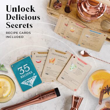 Набір бармена для приготування коктейлів Rose Gold 24oz: 12 предметів, дерев'яний підставник, рецепти, професійний барний аксесуар