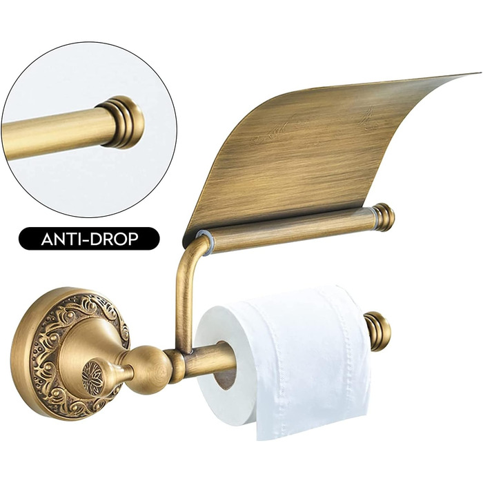 CASEWIND Toilet Paper Holder Antique, Brass Toilet Paper Holder, Retro Toilet Paper Roll Holder with Cover, Drill Wall Mount Vintage