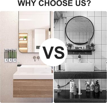 Wall-Mounted Soap Dispenser, Shampoo & Body Wash Dispenser, 3-Piece Soap Dispenser No Drilling Required, Even Liquid Dispensing, Leak-Proof Suitable for Shampoo, Body Wash, Liquid Soap, Conditioner. (Silver)