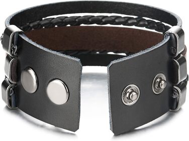 Чоловічий/Жіночий шкіряний браслет COOLSTEELANDBEYOND, плетіння, широка модель, спортивний, мінімалістичний, чорний/коричневий