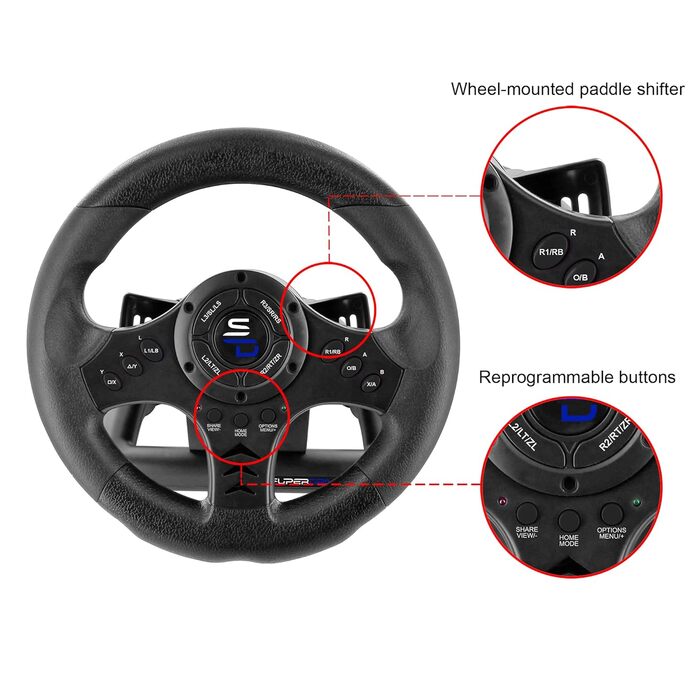 Кермо для гонок Subsonic Superdrive SV450 з педалями та перемикачем передач - сумісність з Xbox, Switch, PS4, Xbox One, PC