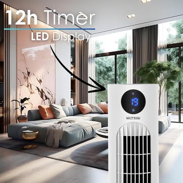 Вентилятор Tower Echo – тихий, з пультом, LED-дисплеєм та таймером 12 год
