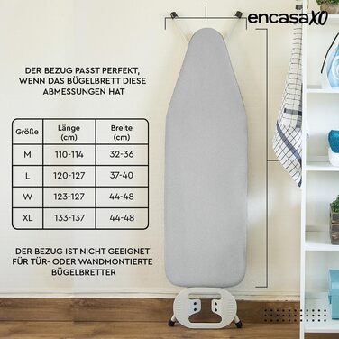 Чохол для прасувальної дошки Encasa XO, металізований силікон, 125x39 см, з піною, жаростійкий, сріблястий