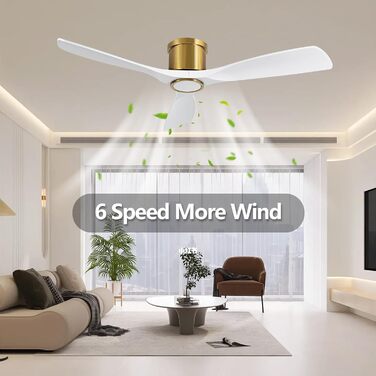 Сучасний стельовий вентилятор 132 см з підсвічуванням та пультом керування, тихий DC-двигун, сумісний з Alexa/Google Home, білий/золотий