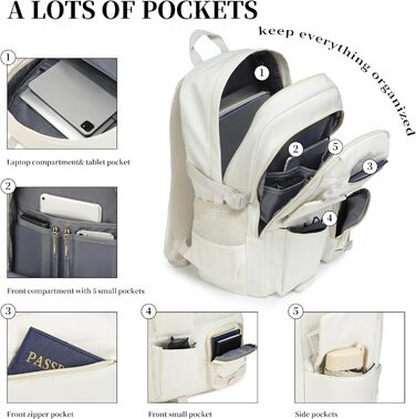 Шкільний рюкзак YAMTION для підлітків, 15.6 дюймів, для ноутбука, середньої школи, коледжу, стильний (Бежевий)