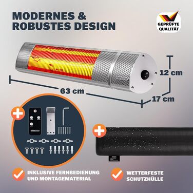 Інфрачервовий обігрівач MONZANA® MZH2000 Goldröhre 2000W з пультом керування, 3 режими, кут нахилу 90°, для тераси та вулиці