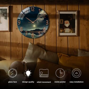 ALEENFOON Glass Wall Clock 30cm Silent Non-Ticking Decorative Round Wall Clock for Living Room Kitchen Bedroom Hallway Office (Ocean Wonder)