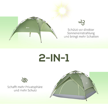 Outsunny Camping Tent Double Tent for 2 Adults + 1 Child, Waterproof, 4-Season, 210x210x140cm, ideal for outdoor adventures