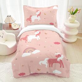 Бетя для ліжка HOM Einhorn 135x200 - рожева постільна білизна з ковдрою та подушкою для дівчаток, 2 шт.