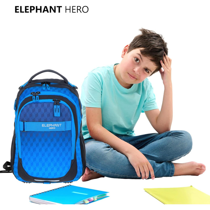 Рюкзак шкільний Elephant HERO SIGNATURE Cube (Зелено-блакитний) (Темно-синій куб 12868)