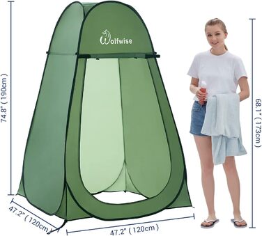 WolfWise Pop Up Shower Tent with Privacy Screen - Portable Toilet Tent, Green