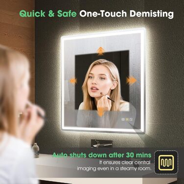 Дзеркало для ванної кімнати S'bagno з підсвічуванням 100x70 см, LED, з пам'яттю, антизапар, 3000K/4000K/6500K, регулювання яскравості, HD загартоване скло, IP44, Bluetooth (M55), горизонтальне/вертикальне