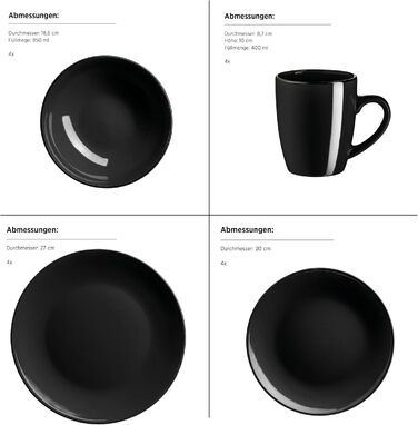 Сучасний сервіз для 4 осіб з латунним бордюром (16 предметів, чорний)