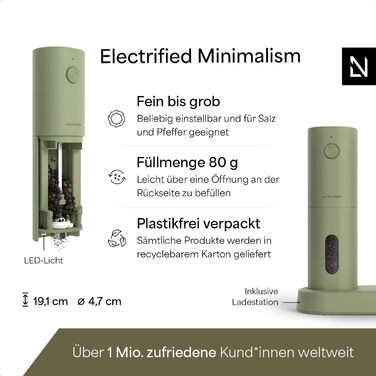 Електричні мельниці для солі та перцю LARS NYSØM 2 шт. з регульованим керамічним млинком (від грубого до дрібного помолу)