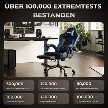 Геймерське крісло Nexthra Ergonomisch з підставкою для ніг, до 180 кг, блакитне. Офісне крісло для геймінгу та роботи, з регульованою спинкою 150°