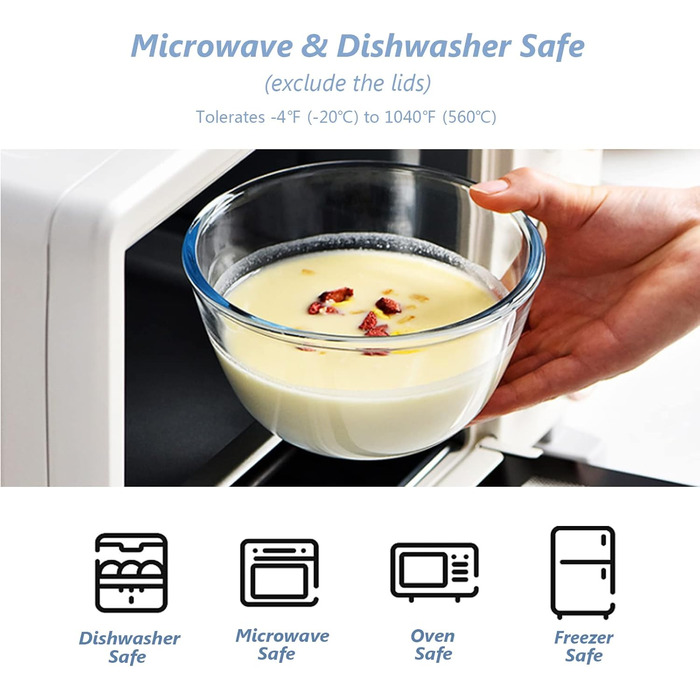 WhiteRhino Glass Mixing Bowls with Lids, 3-Piece Set (4.2L, 2.5L, 1L), Large Round Salad Bowls for the Kitchen, Salad Bowl with Lid, Cooking, Baking, Preparing, Dishwasher Safe