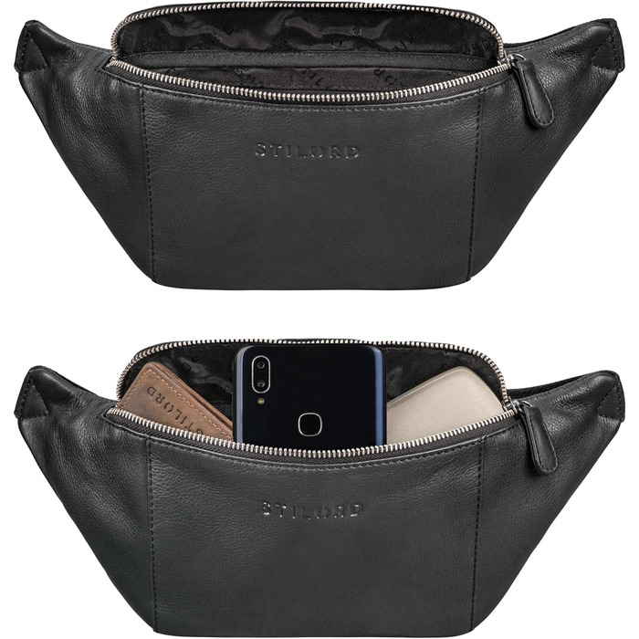 STILORD 'Pino' Елегантна поясна/грудна сумка з натуральної шкіри для жінок та чоловіків, чорна. Компактна сумка-рюкзак, вінтажний стиль.