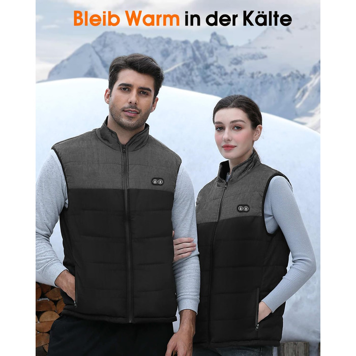 Електрична гріюча жилетка Buba Toys для чоловіків з Powerbank 20000mAh, 21 зона нагріву, 3 режими, для катання на лижах, піших прогулянок та активного відпочинку, XL, сіро-чорний колір
