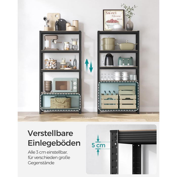 SONGMICS 5-Tier Industrial Bookshelf/Storage Rack - Greige & Black