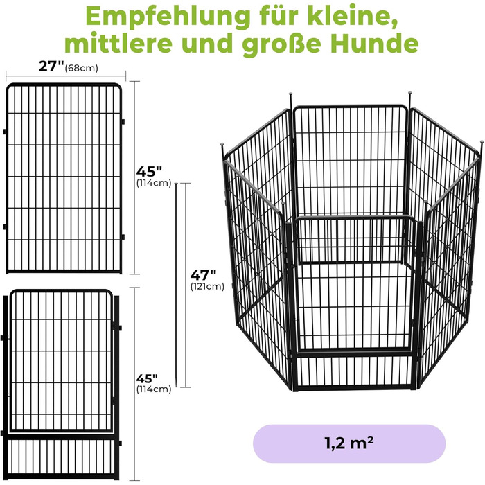 Стійка для собак SunsGrove (6 частин, 68x114 см) - чорна, для цуценят, антикорозійна, без інструментів