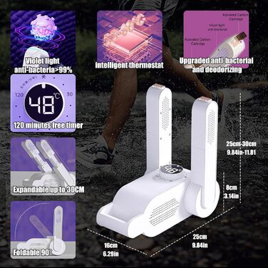Електрична сушарка для взуття, черевиків та рукавичок з УФ-дезінфекцією та активованим вугіллям - біла