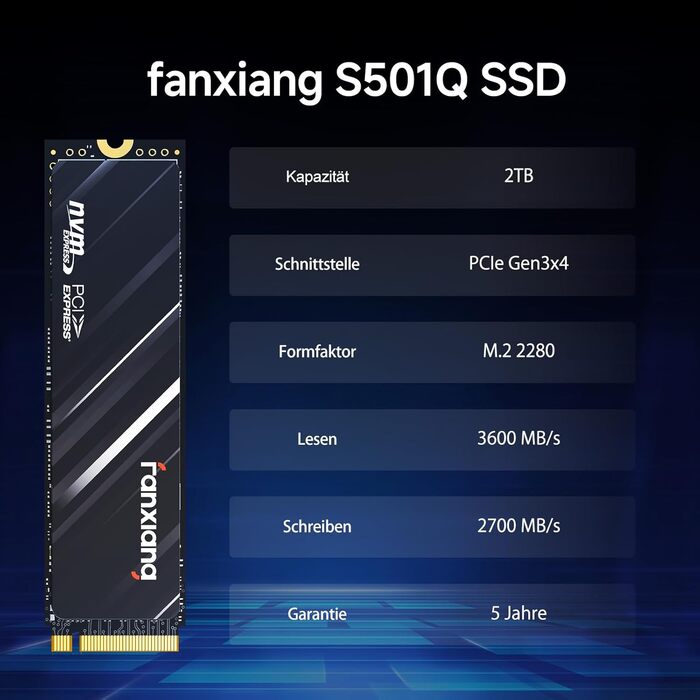 SSD накопичувач Fanxiang NVMe 2TB PCIe Gen3 (M.2) для ПК та ноутбука, QLC з SLC кешем, 3500 МБ/с читання, 2500 МБ/с запис