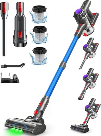 Бездротовий акумуляторний пилосос V15, 35KPa, 6-в-1, для твердих підлог та килимів, видаляє шерсть тварин (Блакитний)