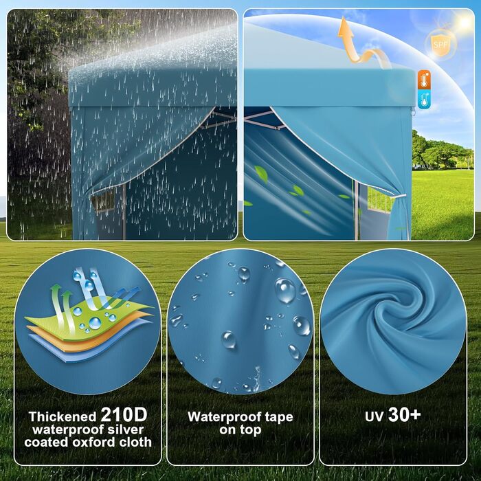 Devoko Gazebo, 2x2 Gazebo Waterproof Stable Winterproof, 3-Height Adjustable, Folding Gazebo UV Protection 50+, Folding Tent Foldable, Gazebo with Carry Bag, For Garden Outdoor Camping, (3*3m 4 Side Walls, Blue)