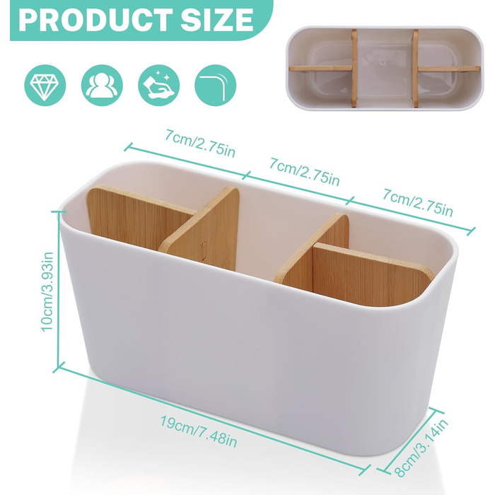 Тримач для зубних щіток з бамбуковими перегородками, органайзер для зубних щіток та пасти, для ванної кімнати, офісу, сім'ї, білий