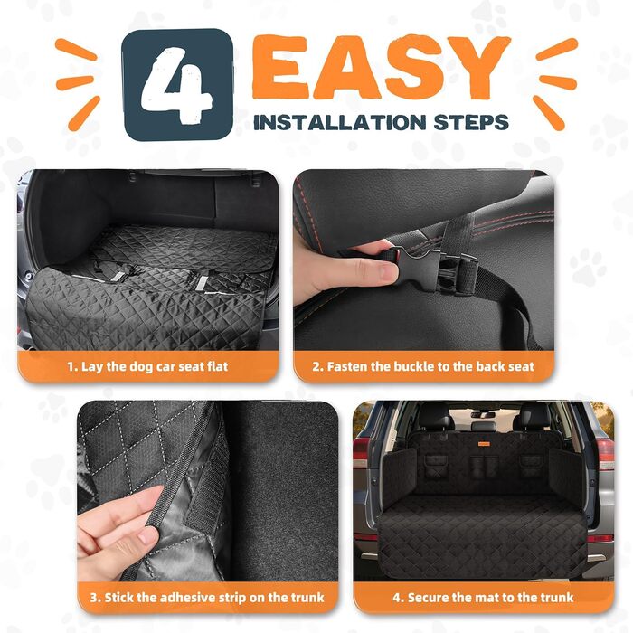 Захист для багажника автомобіля від собак: борти та захист від порогу - універсальний килимок для багажника, водонепроникний та стійкий до подряпин. Підходить для авто, універсалів, SUV (чорний, преміум)