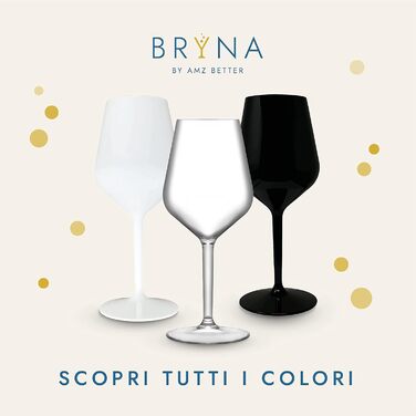 BRYNA - Set of 6 Wine Glasses 33 cl made of Polycarbonate (hard plastic), 100% Italian design, Unbreakable glasses, Reusable and dishwasher-safe wine glasses, White