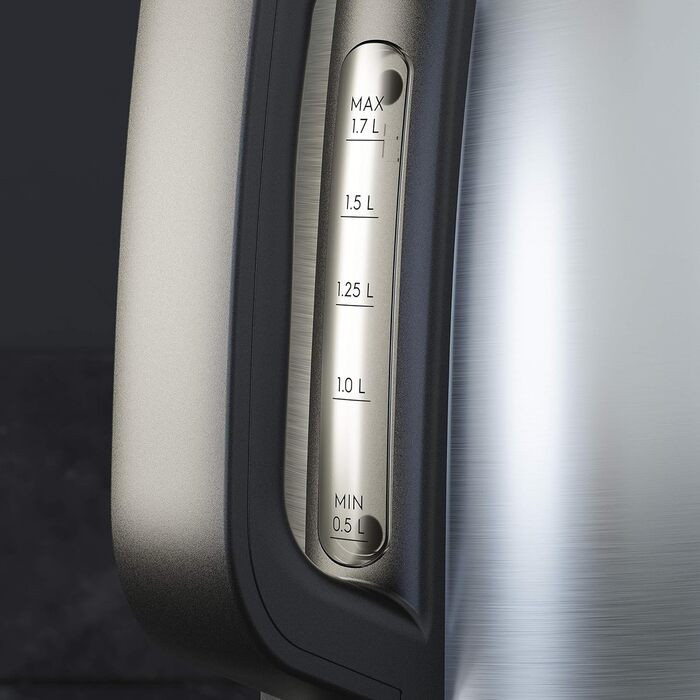 Електричний чайник AEG K3-1-3ST, 1.7 л, нержавіюча сталь, з індикатором рівня води, поворотний на 360°