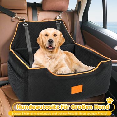 GL GLENSLAVE Dog Car Seat for Medium/Large Dogs - Elevated Pet Seat for Dogs Up to 25kg or 2 Small Dogs - Removable & Washable with Thick Cushions & Storage Pockets (Black)