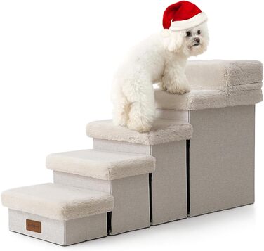Pet Stairs for Small Dogs with Storage, Folding Dog Stairs for Bed Couch, Dog Stairs Dog Ramp with Non-Slip Bottom, Leak-Proof, Up to 80kg, Steps, (Beige, 5, 33x101x54cm)