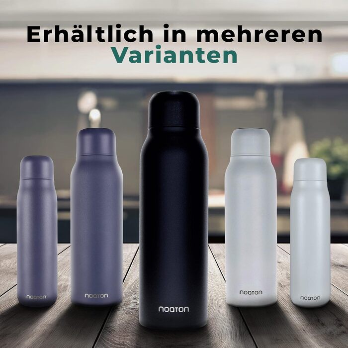 Naturaq Schwarz 600 ml, UV-C, Water Purifier, Self-Cleaning Stainless Steel Insulated Water Bottle, Thermos, Lightweight, for Camping, Hiking, Travel