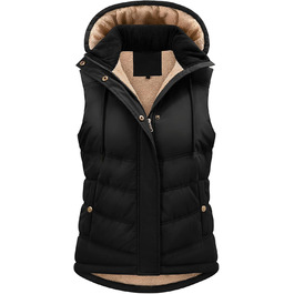 Жіноча жилетка Tuopuda з капюшоном, стеганий фліс, утеплена флісом, тепла зимова куртка без рукавів, термо жилетка, комір-стійка, жилетка з капюшоном, блискавка, осінь/зима, чорний колір, розмір L