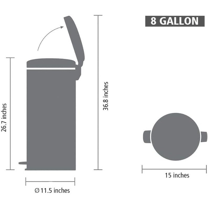 Відро Brabantia Treteimer 30л, матове чорне, з внутрішнім відром з пластику та сталі