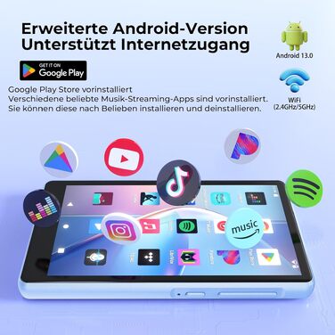 MP3 плеєр з Bluetooth та WiFi на 160 ГБ, 4.5-дюймовий сенсорний екран, підтримка Spotify (синій, 96ГБ)