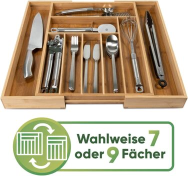 Loco Bird Cutlery Box for Drawers made of Bamboo – Extendable up to 9 Compartments - Useful Cutlery Insert for Kitchens - Drawer Insert for Kitchen Drawers - Cutlery Box made of Wood