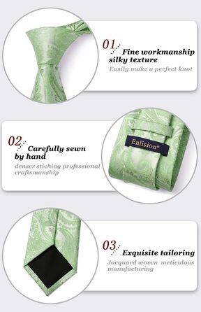 Набір краваток для чоловіків Enlision: краватка, кишеньковий хустинка, краваток-кліпса та запонки. Колір: салатовий, розмір: універсальний