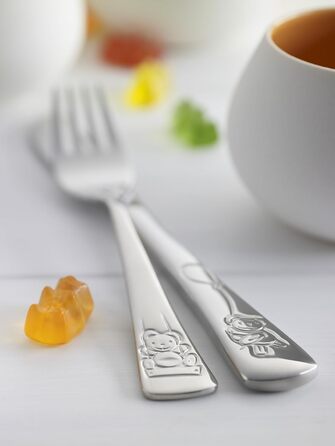 Набір дитячого посуду Zwilling Kinderbesteck Set, 4 предмети, з тисненням у вигляді тварин, для дітей від 3 років, нержавіюча сталь 18/10, без пластикової упаковки (Teddy)