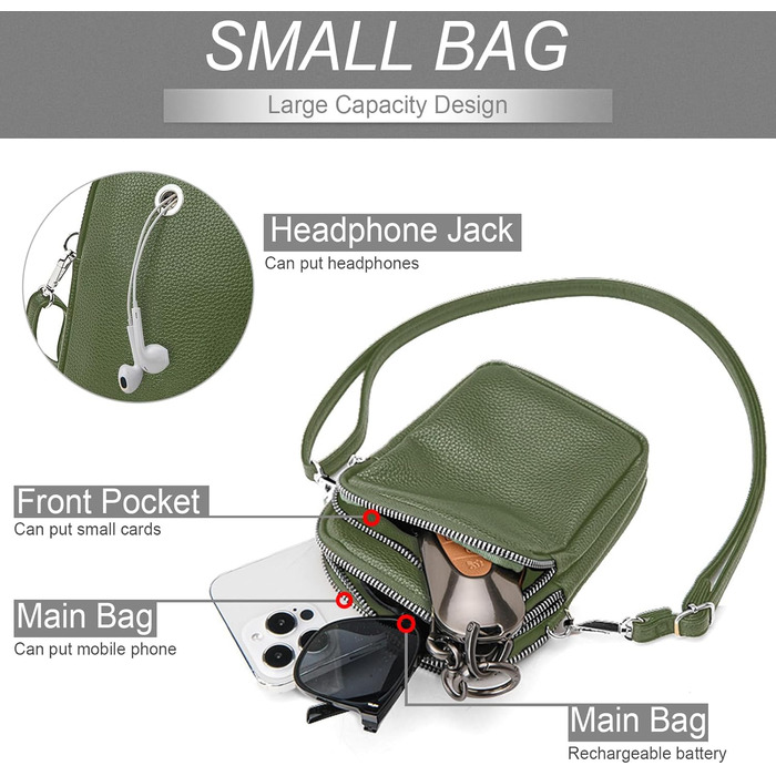 Сумка жіноча Mini Tasche на плече для телефону: кросбоді, гаманець, для iPhone 16 Pro Max/Samsung/Xiaomi (Зелена)
