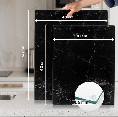 Скляна дошка для нарізання 40x30 см - гігієнічна, стійка до високих температур, подряпин та ковзання - чорний дизайн під мармур