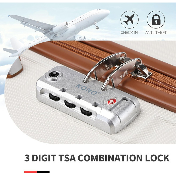 This suitcase trolley hard shell carry-on luggage with twin wheels, lightweight ABS cabin trolley, travel suitcase with combination lock, 55cm (Cream White)
