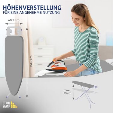 Відпарювальна дошка STAHLMANN® 114x34 см сірого кольору з неслизькими ніжками – міцна та стабільна – Made in EU